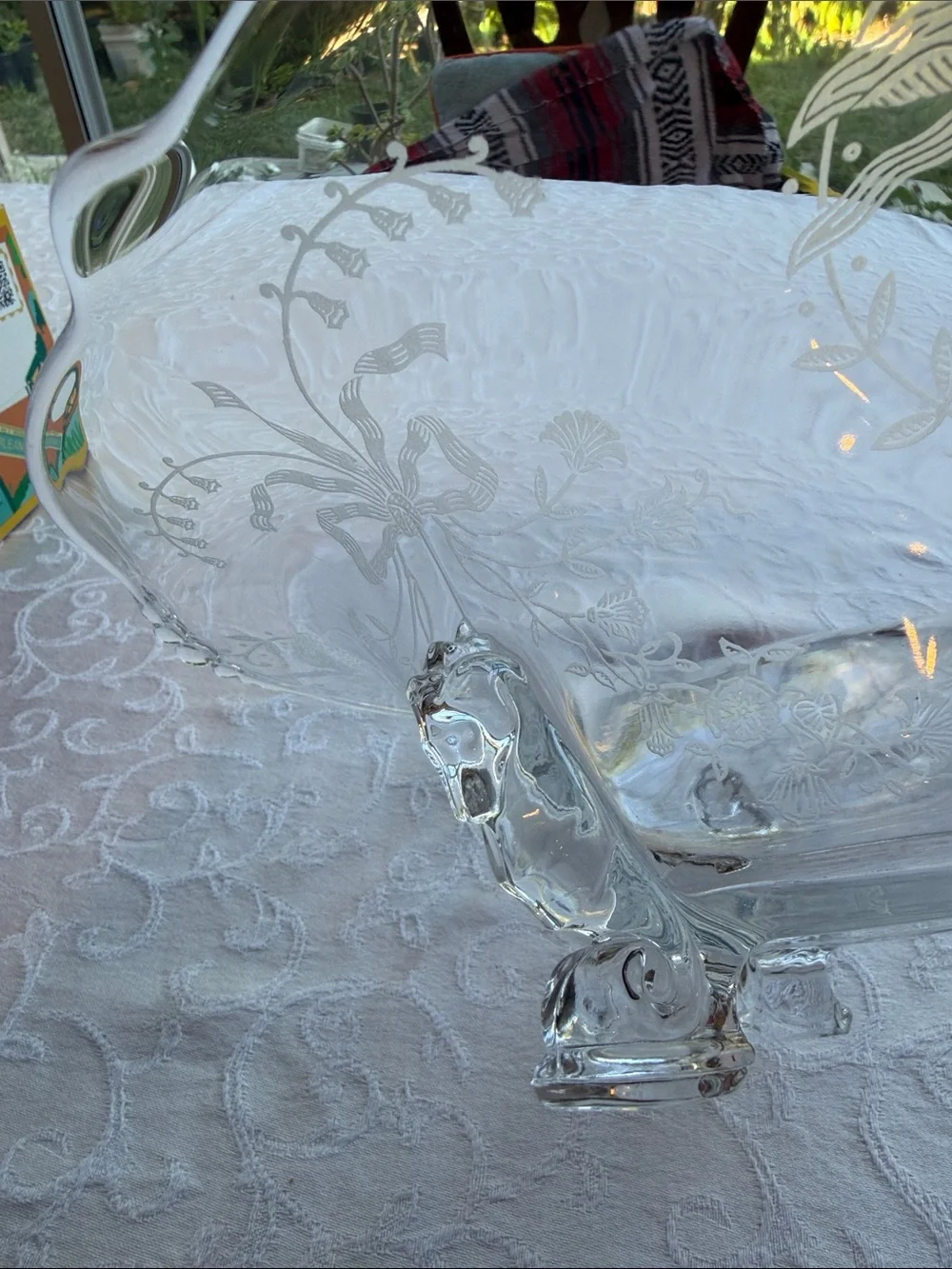 Rare Heisey Orchid Three Toed Seahorse Bowl Etched Glass USA